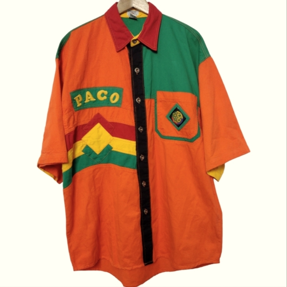 Paco Jeans Color Block Afrocentric Button Down Vintage